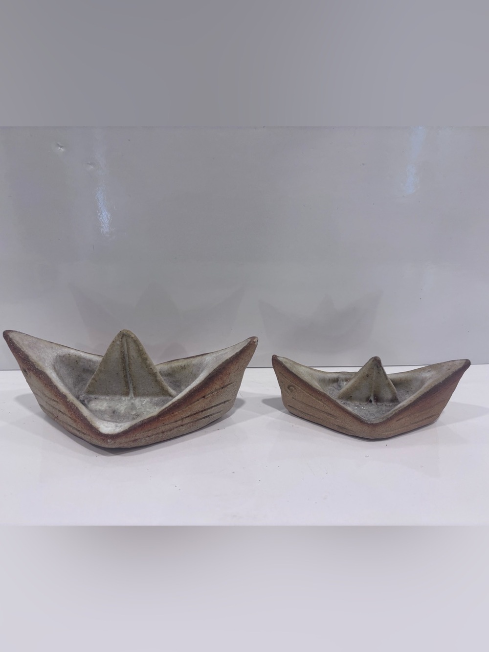Vintage mid century studio pottery sailboat ashtrays ring dish trinket set of 2